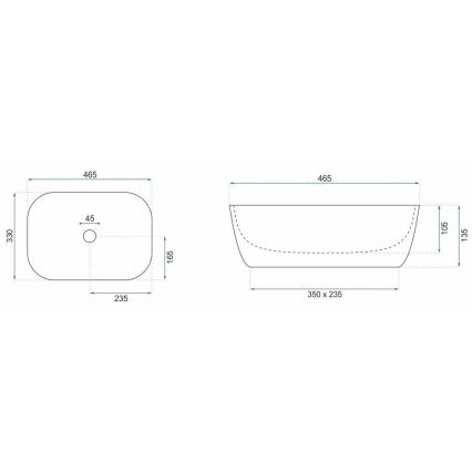 REA-U6384 - Umivaonik za ugradnju na ploču BELINDA 33x46,5 cm keramika/crna/smeđa