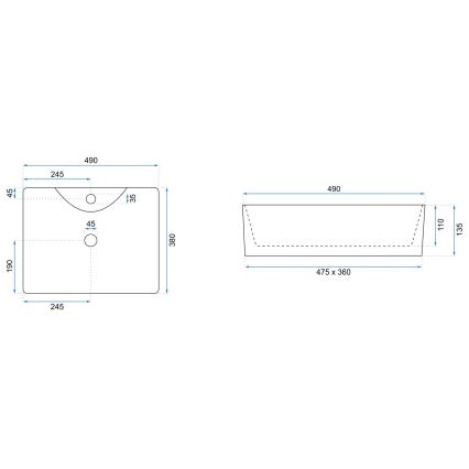 REA-U6524 - Nadpultni umivaonik KELLY 38 x 49 cm keramika/sjajna bijela