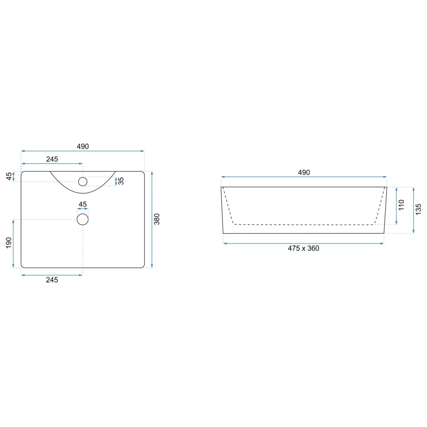 REA-U6524 - Nadpultni umivaonik KELLY 38 x 49 cm keramika/sjajna bijela