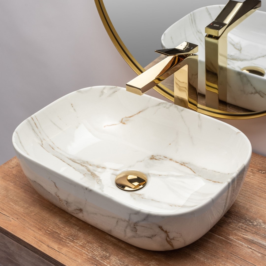 REA-U6596 - Nadgradni umivaonik BELINDA 33,5x46,5 cm keramika/dekor mramora