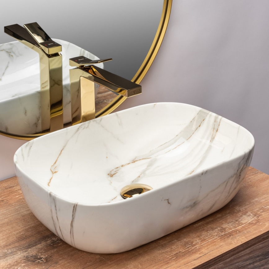 REA-U6596 - Nadgradni umivaonik BELINDA 33,5x46,5 cm keramika/dekor mramora