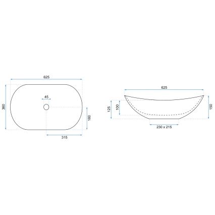 REA-U6600 - Nadpultni umivaonik ROYAL 36x62,5 cm keramika/bijela/crna