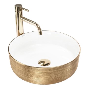 REA-U6630 - Nadgradni umivaonik SAMI Ø 36 cm keramika/bijela/brušeno zlato