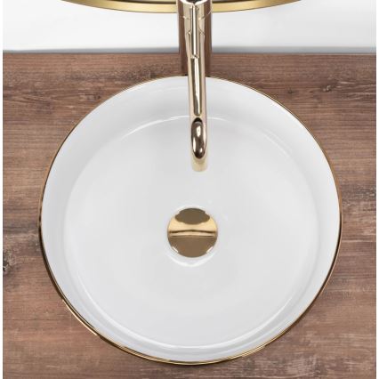 REA-U6630 - Nadgradni umivaonik SAMI Ø 36 cm keramika/bijela/brušeno zlato