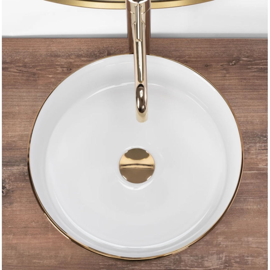 REA-U6630 - Nadgradni umivaonik SAMI Ø 36 cm keramika/bijela/brušeno zlato