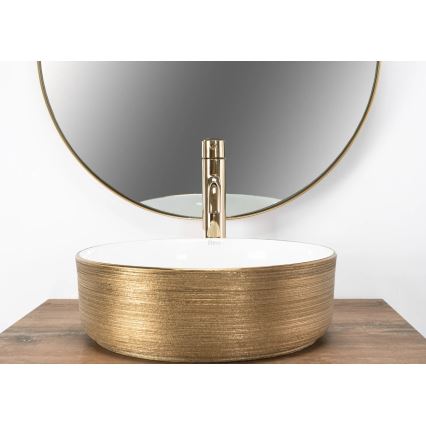 REA-U6630 - Nadgradni umivaonik SAMI Ø 36 cm keramika/bijela/brušeno zlato