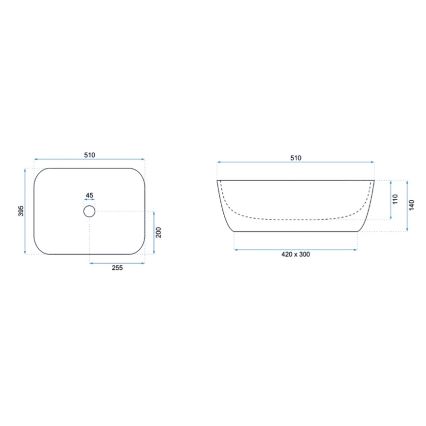 REA-U6647 - Umivaonik na ploču FREJA 39,5x51 cm keramika/siva/mramorni dekor