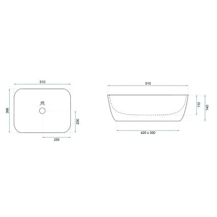 REA-U6689 - Umivaonik na ploču FREJA 39,5x51 cm keramika/bež/imitacija kamena