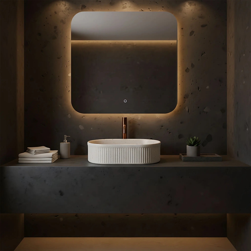 REA-U7342 - Umivaonik na ploču VANDA 31x49 cm keramika/bež/imitacija kamena