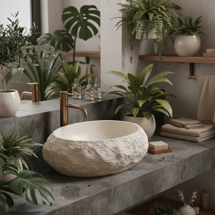 REA-U7347 - Umivaonik na ploču MIKA 38x50 cm bež/imitacija kamena