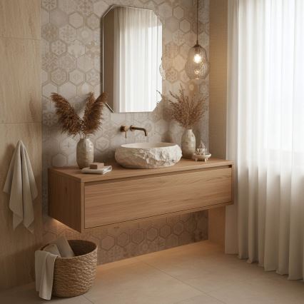 REA-U7347 - Umivaonik na ploču MIKA 38x50 cm bež/imitacija kamena