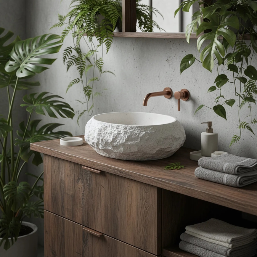 REA-U7350 - Umivaonik na ploču MIKA 38x50 cm bijeli/imitacija kamena