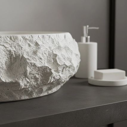 REA-U7350 - Umivaonik na ploču MIKA 38x50 cm bijeli/imitacija kamena