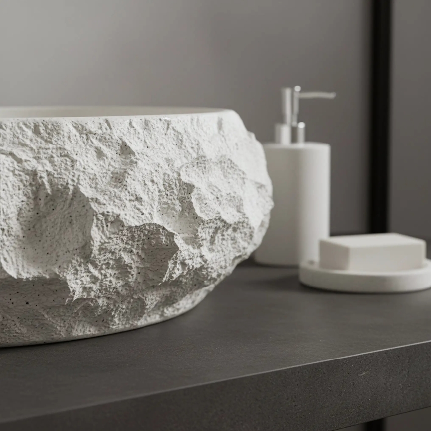 REA-U7350 - Umivaonik na ploču MIKA 38x50 cm bijeli/imitacija kamena