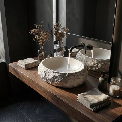 REA-U7350 - Umivaonik na ploču MIKA 38x50 cm bijeli/imitacija kamena