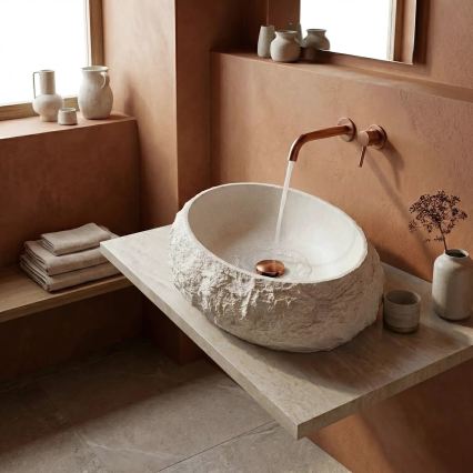 REA-U7350 - Umivaonik na ploču MIKA 38x50 cm bijeli/imitacija kamena