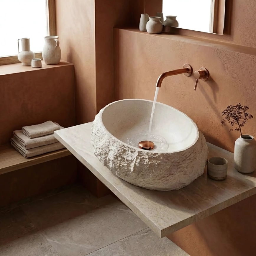 REA-U7350 - Umivaonik na ploču MIKA 38x50 cm bijeli/imitacija kamena