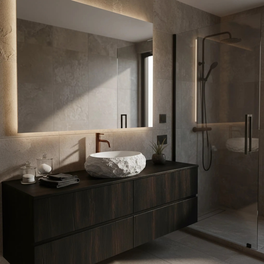 REA-U7350 - Umivaonik na ploču MIKA 38x50 cm bijeli/imitacija kamena