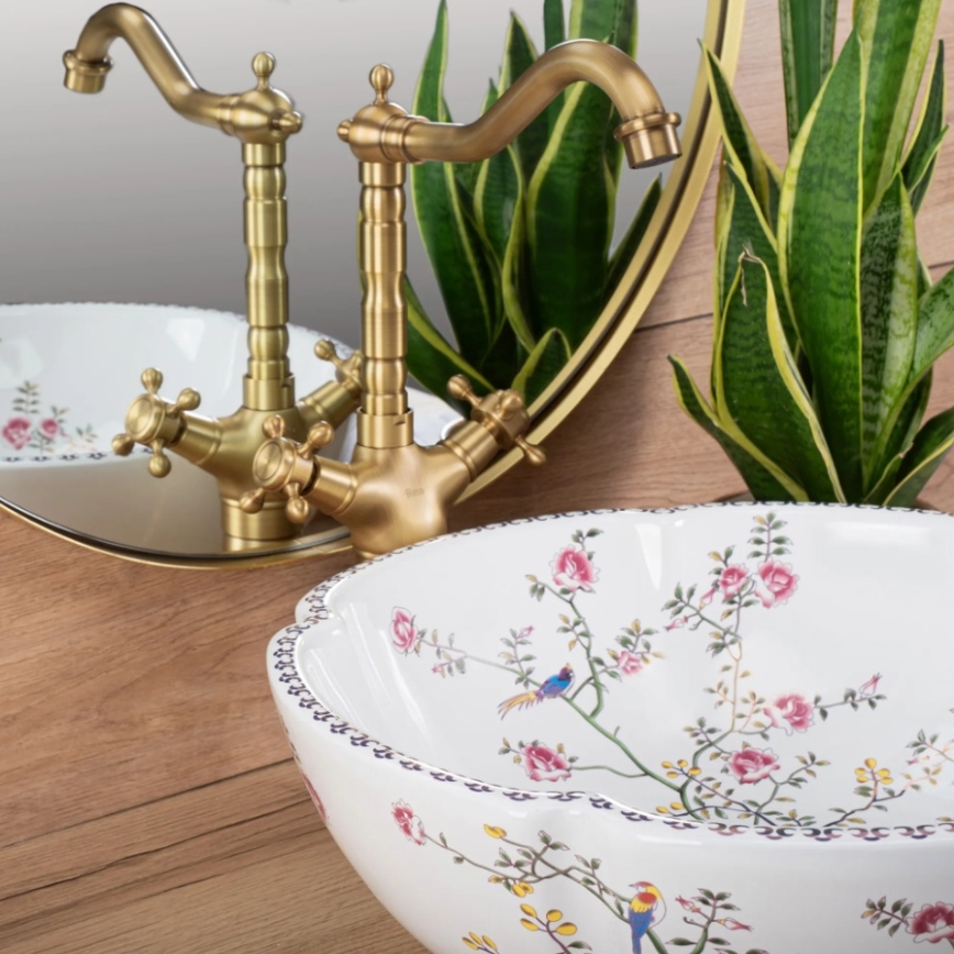 REA-U7504 - Nadpultni umivaonik FELICIA, promjer 42,5 cm, keramika/cvjetni uzor