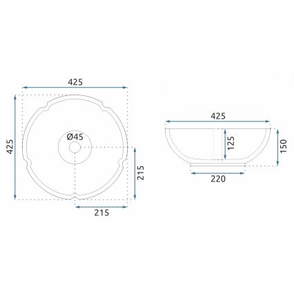 REA-U7504 - Nadpultni umivaonik FELICIA, promjer 42,5 cm, keramika/cvjetni uzor