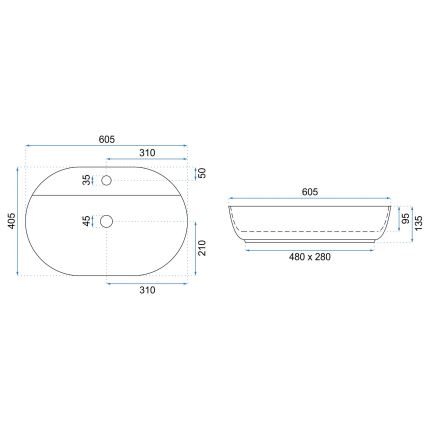 REA-U7900 - Nadgradni umivaonik AURA 40,5x60,5 cm keramika/sjajna bijela