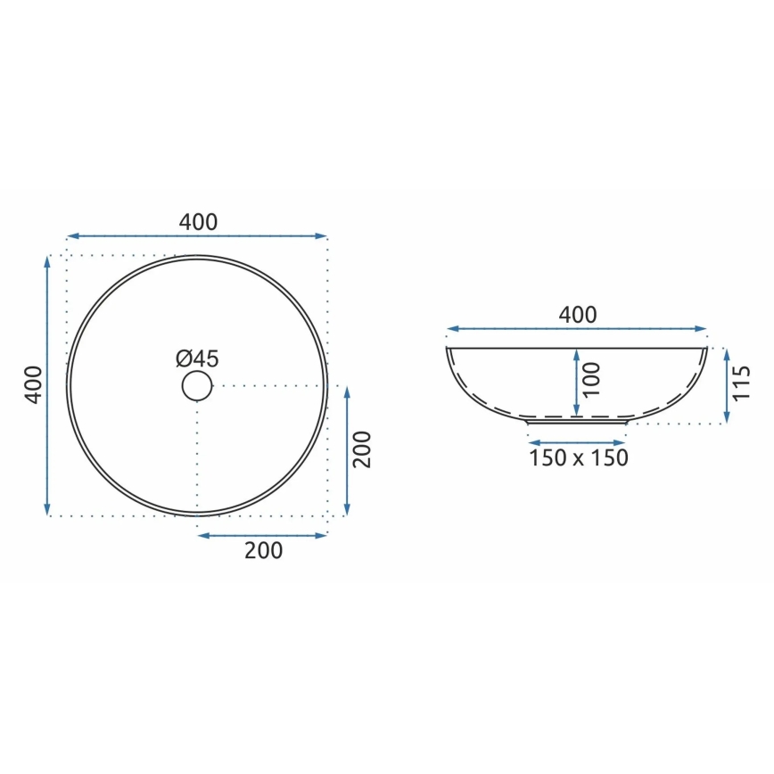 REA-U8002 - Nadgradni umivaonik ARTE 40 cm keramika/bijela/crna