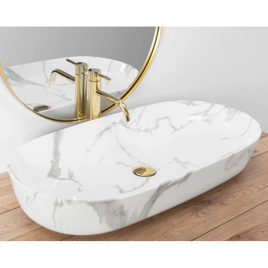 REA-U8403 - Umivaonik na ploču CLEO 41x81 cm keramika/dekor mramora