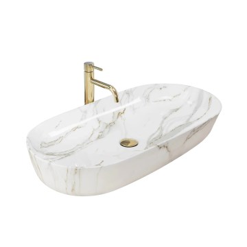REA-U8404 - Umivaonik na ploču CLEO 41x81 cm keramika/bijela/mramorni dekor