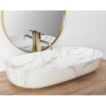 REA-U8404 - Umivaonik na ploču CLEO 41x81 cm keramika/bijela/mramorni dekor