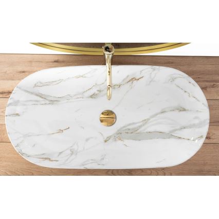 REA-U8404 - Umivaonik na ploču CLEO 41x81 cm keramika/bijela/mramorni dekor