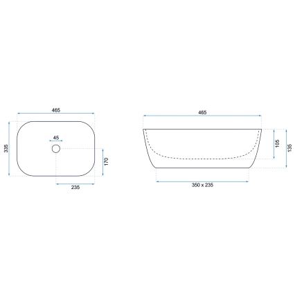 REA-U8470 - Umivaonik na ploču BELINDA 33,5x46,5 cm keramika/mat crna