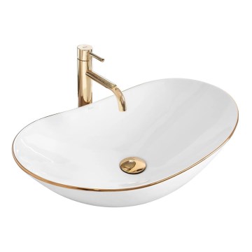 REA-U8570 - Umivaonik za postavljanje na pult ROYAL 36x62 cm keramika/sjajna bijela/zlatna