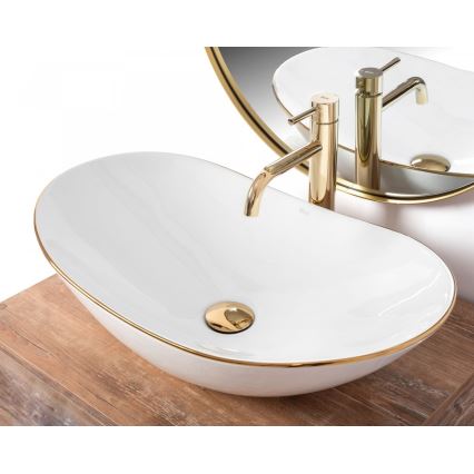 REA-U8570 - Umivaonik za postavljanje na pult ROYAL 36x62 cm keramika/sjajna bijela/zlatna
