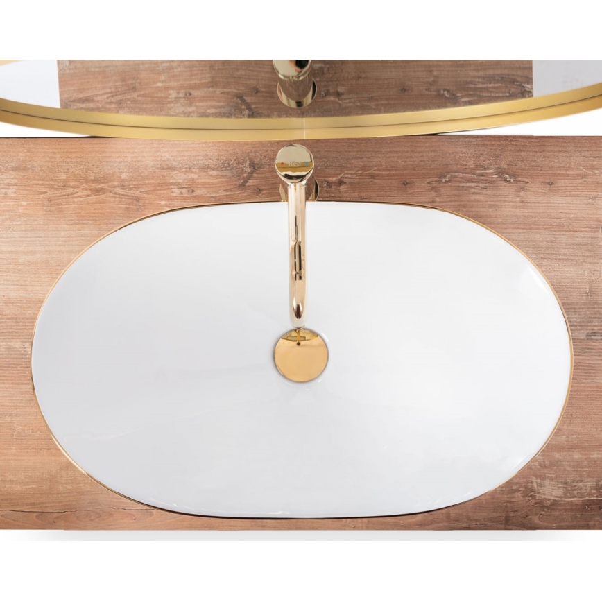 REA-U8570 - Umivaonik za postavljanje na pult ROYAL 36x62 cm keramika/sjajna bijela/zlatna