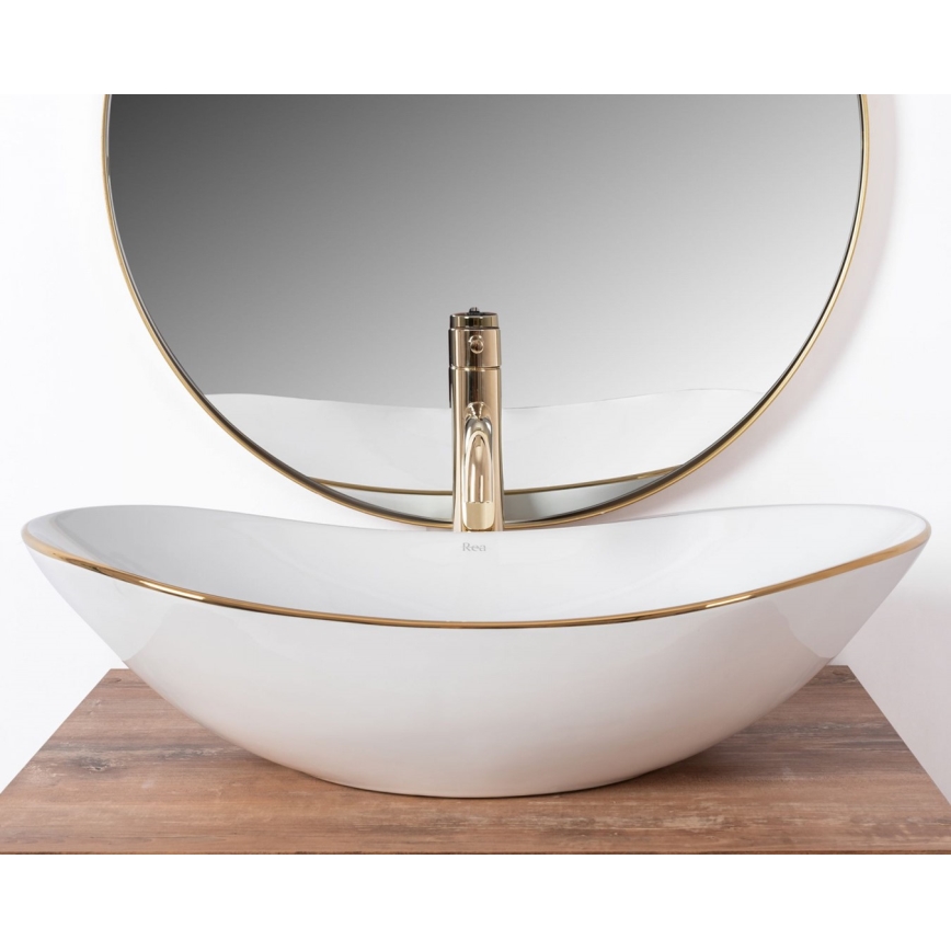 REA-U8570 - Umivaonik za postavljanje na pult ROYAL 36x62 cm keramika/sjajna bijela/zlatna