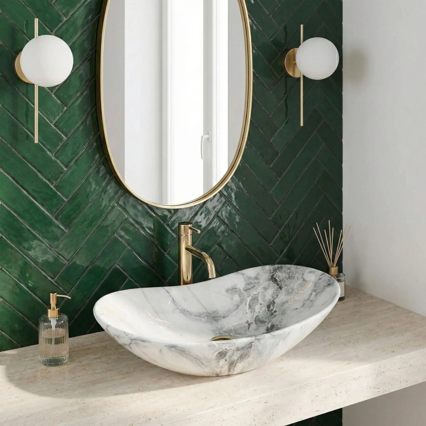 REA-U8596 - Umivaonik za ugradnju na radnu ploču ROYAL 36x62,5 cm keramika/bijela/siva/imitacija kamena