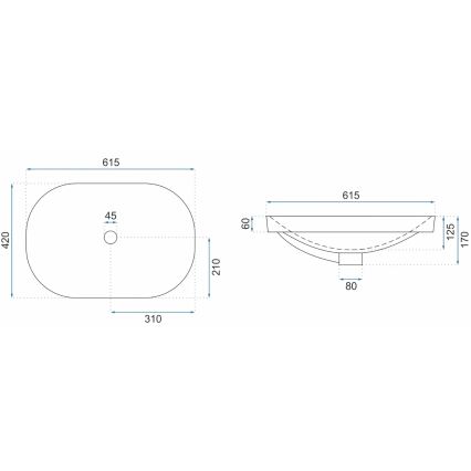 REA-U8700 - Umivaonik na ploču ARLETA 42x61,5 cm keramika/bijela visokog sjaja