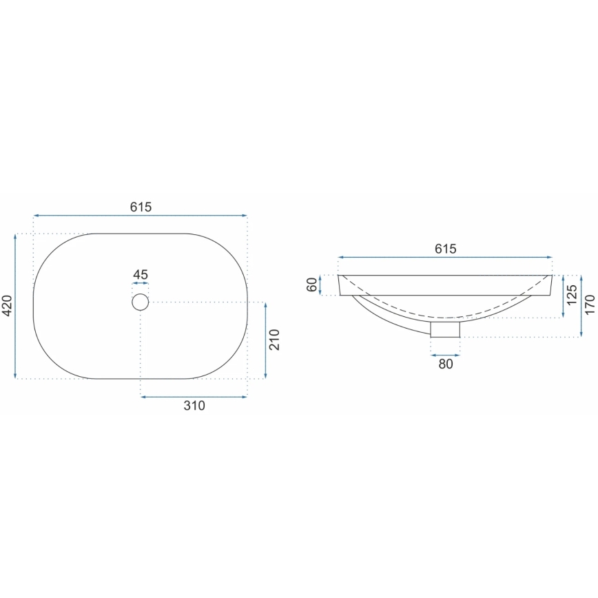 REA-U8700 - Umivaonik na ploču ARLETA 42x61,5 cm keramika/bijela visokog sjaja