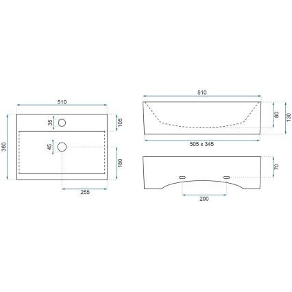 REA-U8701 - Nadgradni umivaonik BONITA 36x51 cm keramika/sjajna bijela