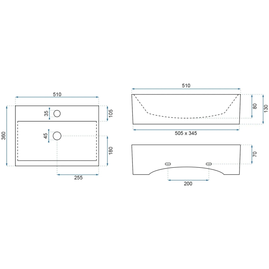REA-U8701 - Nadgradni umivaonik BONITA 36x51 cm keramika/sjajna bijela