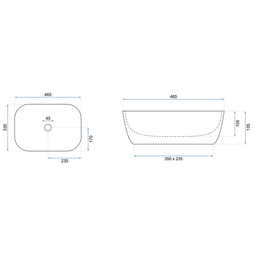 REA-U8736 - Umivaonik na ploču BELINDA 33,5x46,5 cm keramika/bijela/zlatna