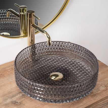 REA-U8880 - Umivaonik na ploču CRISTAL Ø 39 cm staklo/dimno siva