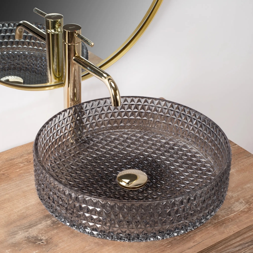 REA-U8880 - Umivaonik na ploču CRISTAL Ø 39 cm staklo/dimno siva