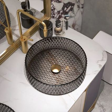 REA-U8880 - Umivaonik na ploču CRISTAL Ø 39 cm staklo/dimno siva