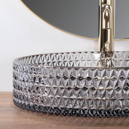 REA-U8880 - Umivaonik na ploču CRISTAL Ø 39 cm staklo/dimno siva