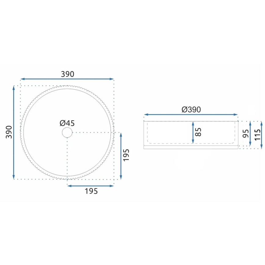 REA-U8880 - Umivaonik na ploču CRISTAL Ø 39 cm staklo/dimno siva