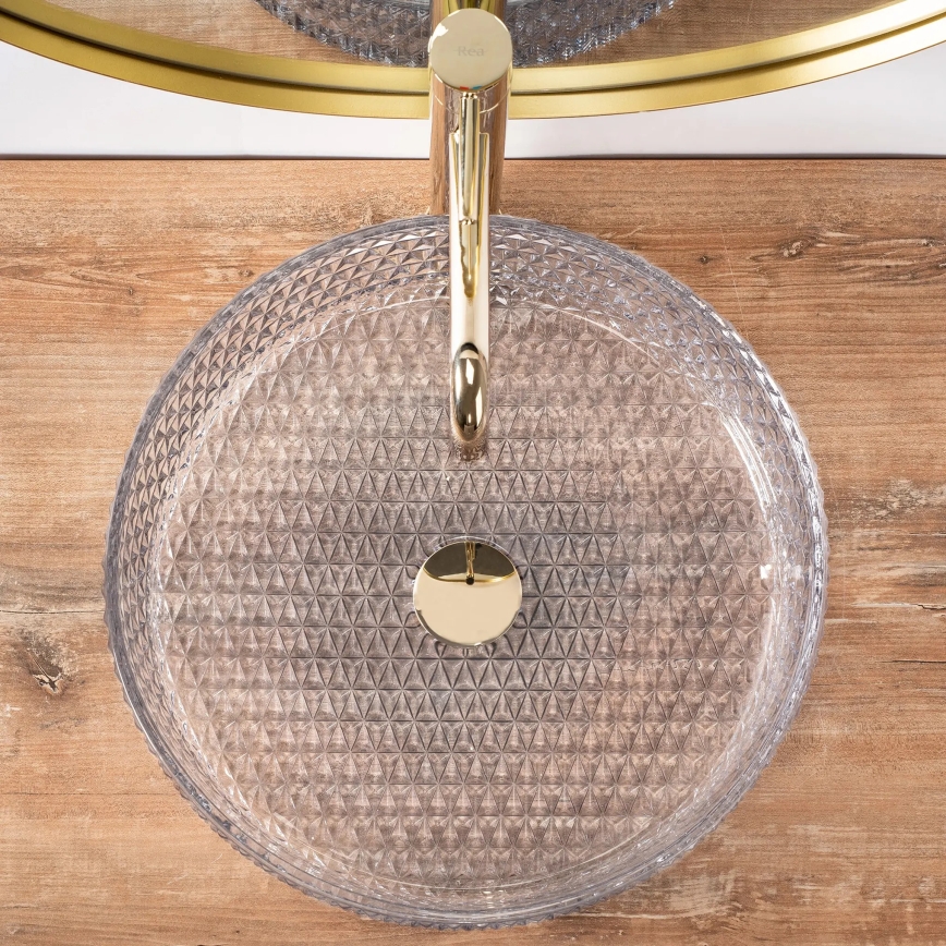 REA-U8881 - Umivaonik na ploču CRISTAL, promjer 39 cm, staklo/prozirno