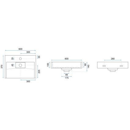 REA-U8901 - Umivaonik za postavljanje na ploču GOYA 37x60 cm, mat bijele boje