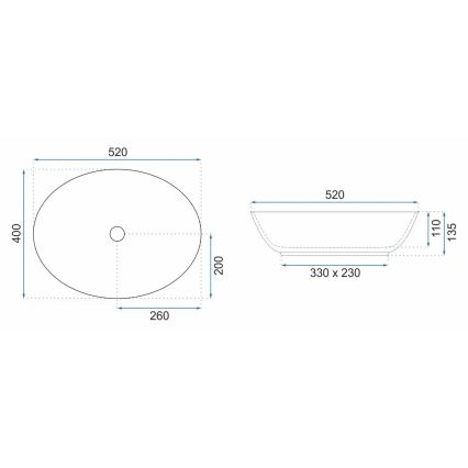 REA-U8978 - Umivaonik za radnu ploču MARGOT 40x52 cm keramika/crna/zlatna