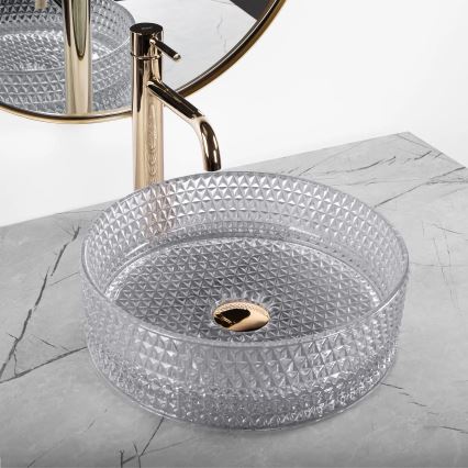 REA-U9615 - Nadgradni umivaonik za radnu ploču CRISTAL, Ø 35,5 cm, staklo/siva